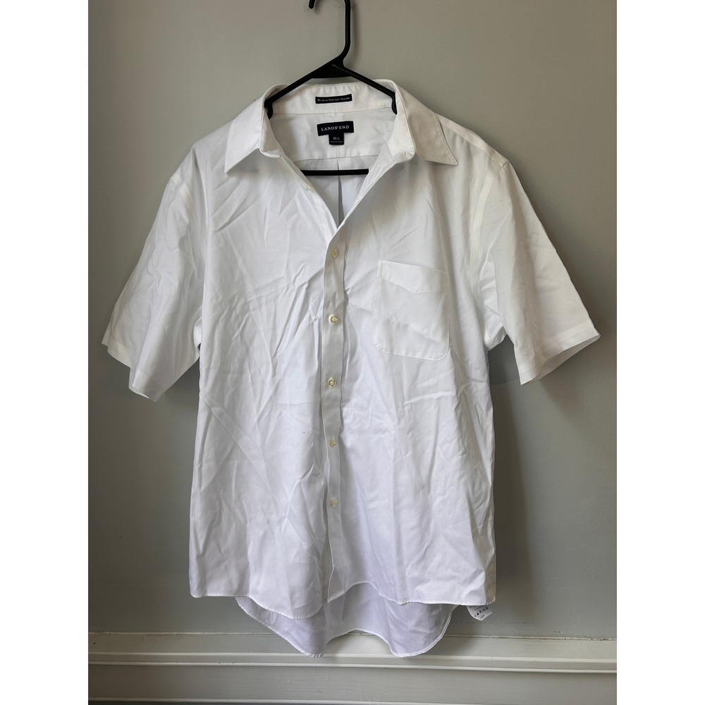 Lands End Mens White No Iron Pinpoint Oxford Short Sleeve Shirt 16.5 72435